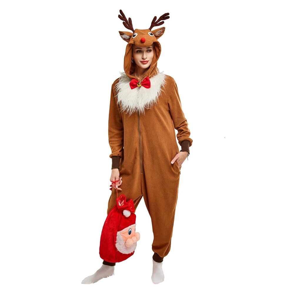 1302 Adult Christmas Onesie Pajama Long Sleeve Hooded Kigurumi Homewear